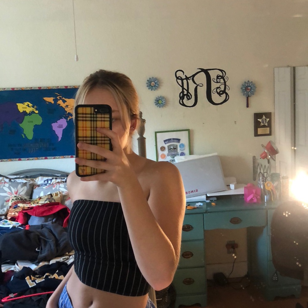 black and white striped tube top